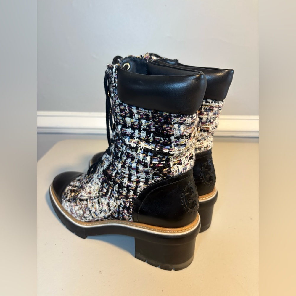 Tory Burch Miller Tweed Lace-Up Combat Boots | Black | Women’s Size 11M - Picture 8 of 15
